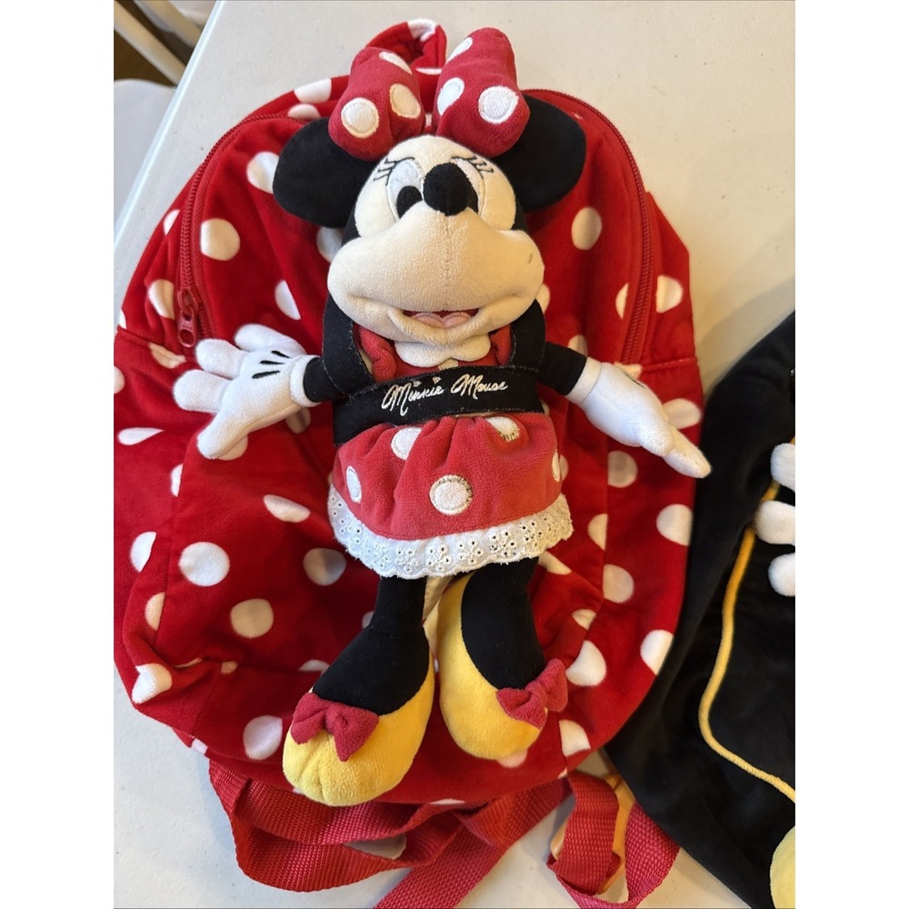 Disney Parks Soft Mickey & Minnie Mouse  Backpack W/ Attached Soft Plush Toy - Picture 2 of 9